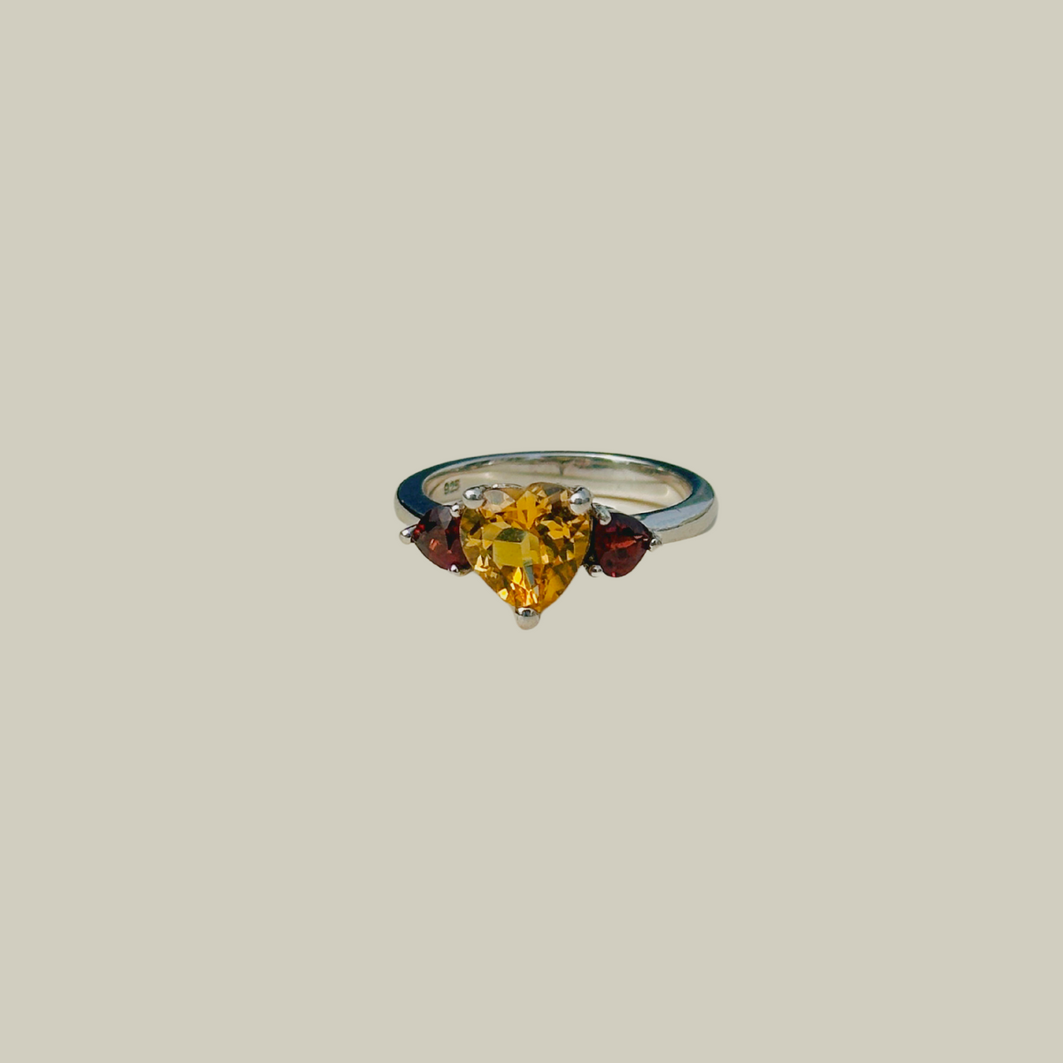 Dorian Citrine & Garnet 925 Silver Heart Ring