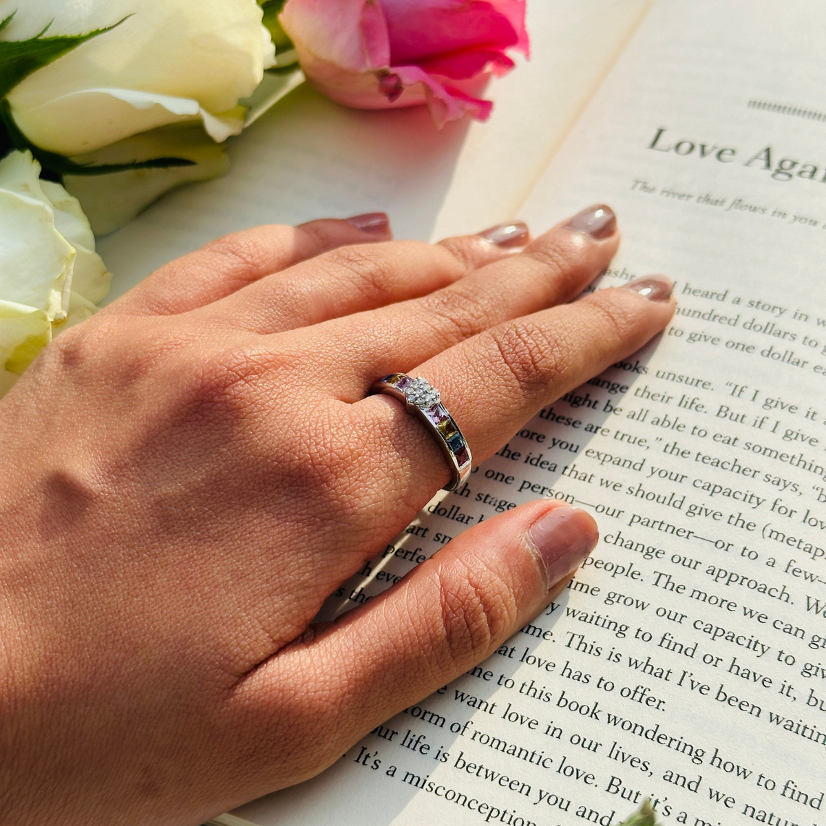 Aubrey Multi Sapphire & Diamond Sterling Silver Heart Ring