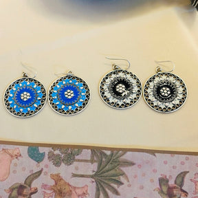 Round Blue Enamel Silver 925 Earrings