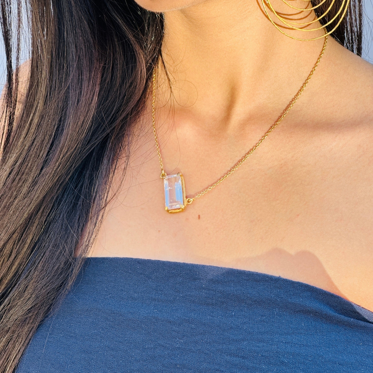 Gemstone Morganite 18K Gold Plated Silver 925 Necklace, pink coloured pendant style necklace
