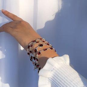 Bracelet, Garnet Bracelet, Silver 925 Bracelet, Gemstone Bracelet, Red garnet 925 sterling silver bracelet,  Natural garnet gemstone silver bracelet