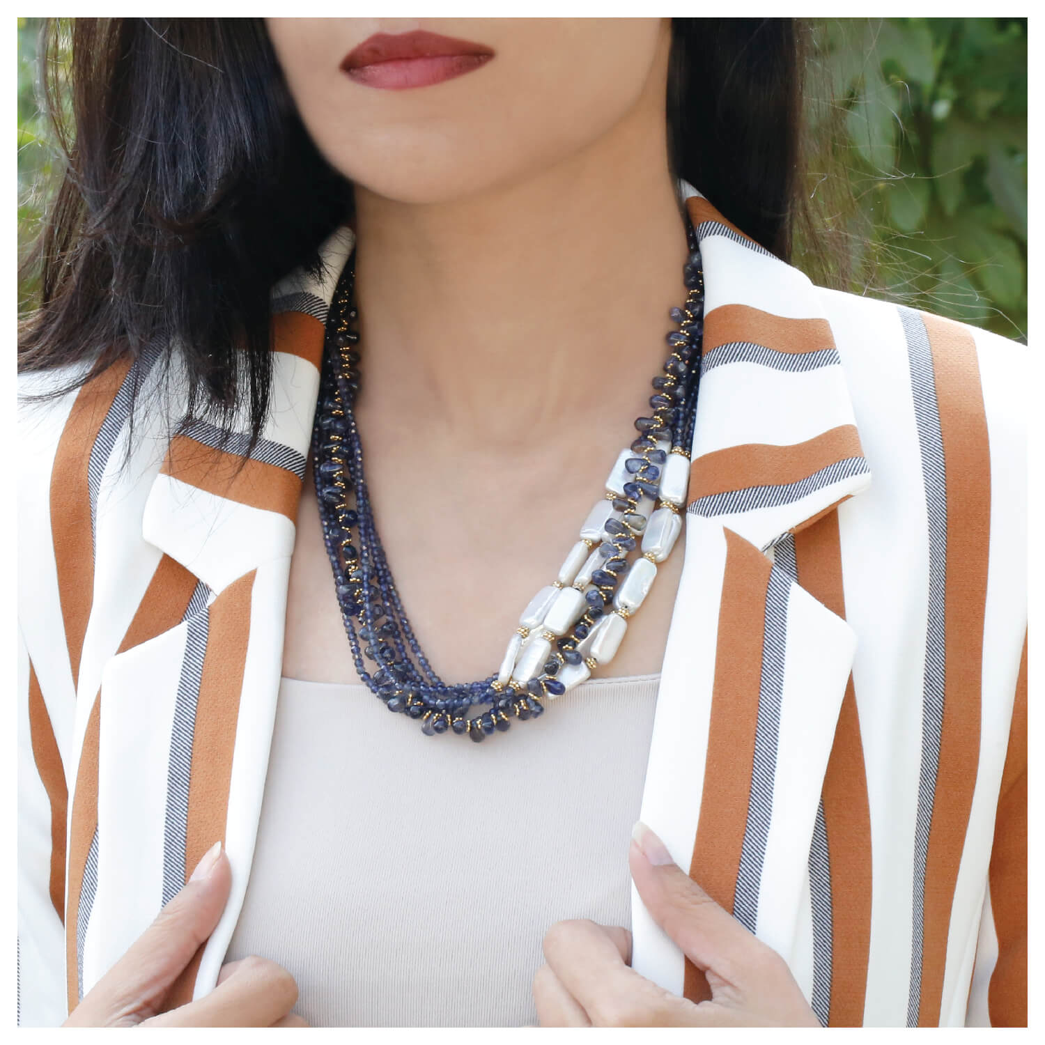 Viore Iolite & Pearl 18K Gold Plated 925 Silver Necklace