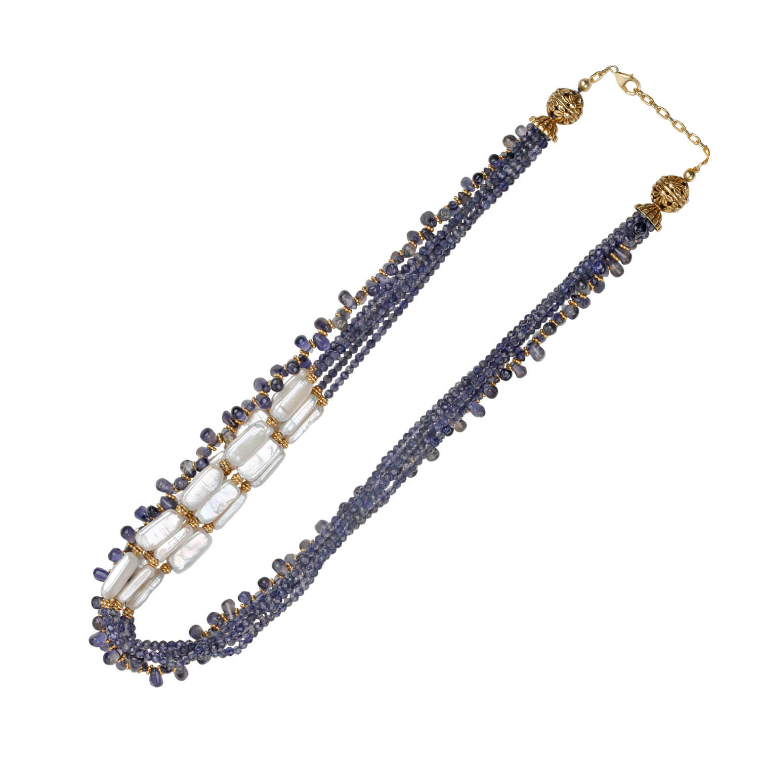 Iolite pearl necklace, Gold plated iolite pendant, Pearl gemstone necklace, 925 silver iolite necklace, Iolite jewelry necklace