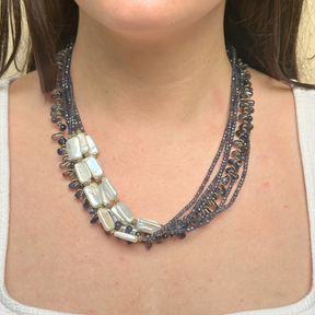 Iolite and pearl 18K gold plated sterling silver 925 necklace, Iolite pearl necklace, Gold plated iolite pendant, Pearl gemstone necklace