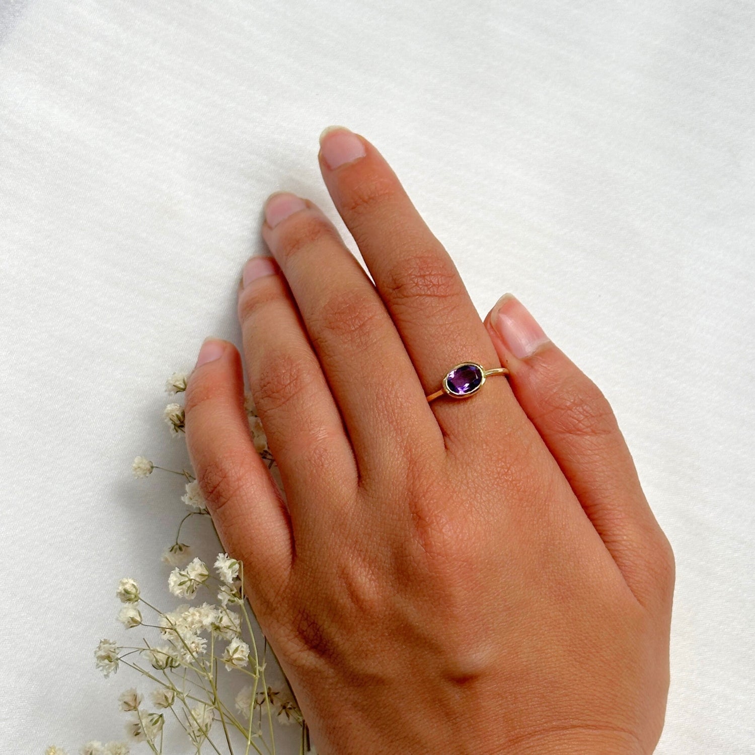 Amethyst Crown Gold Plated Silver 925 Double Band Ring Stack