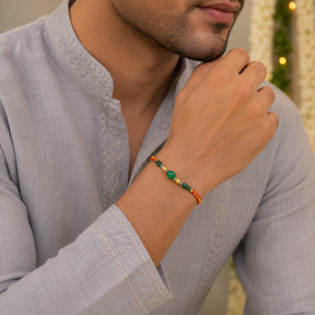 Aryan Green Onyx and Silver 925 Rakhi