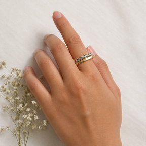 Azure Edge Blue Topaz Gold Plated Silver 925 Ring Stack