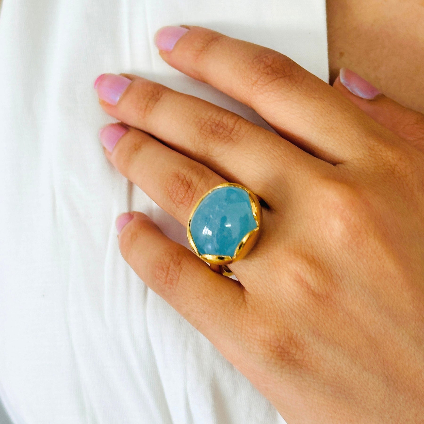 Chunky Aquamarine Gold Plated Silver 925 Ring