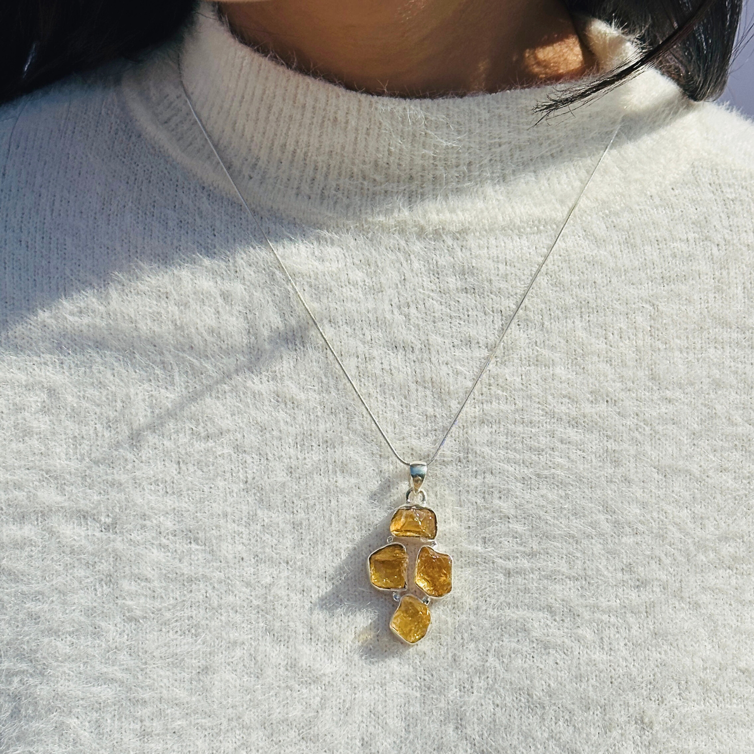 citrine pendant, silver pendant, four stone pendant. yellow color pendant, silver 925 pendant 