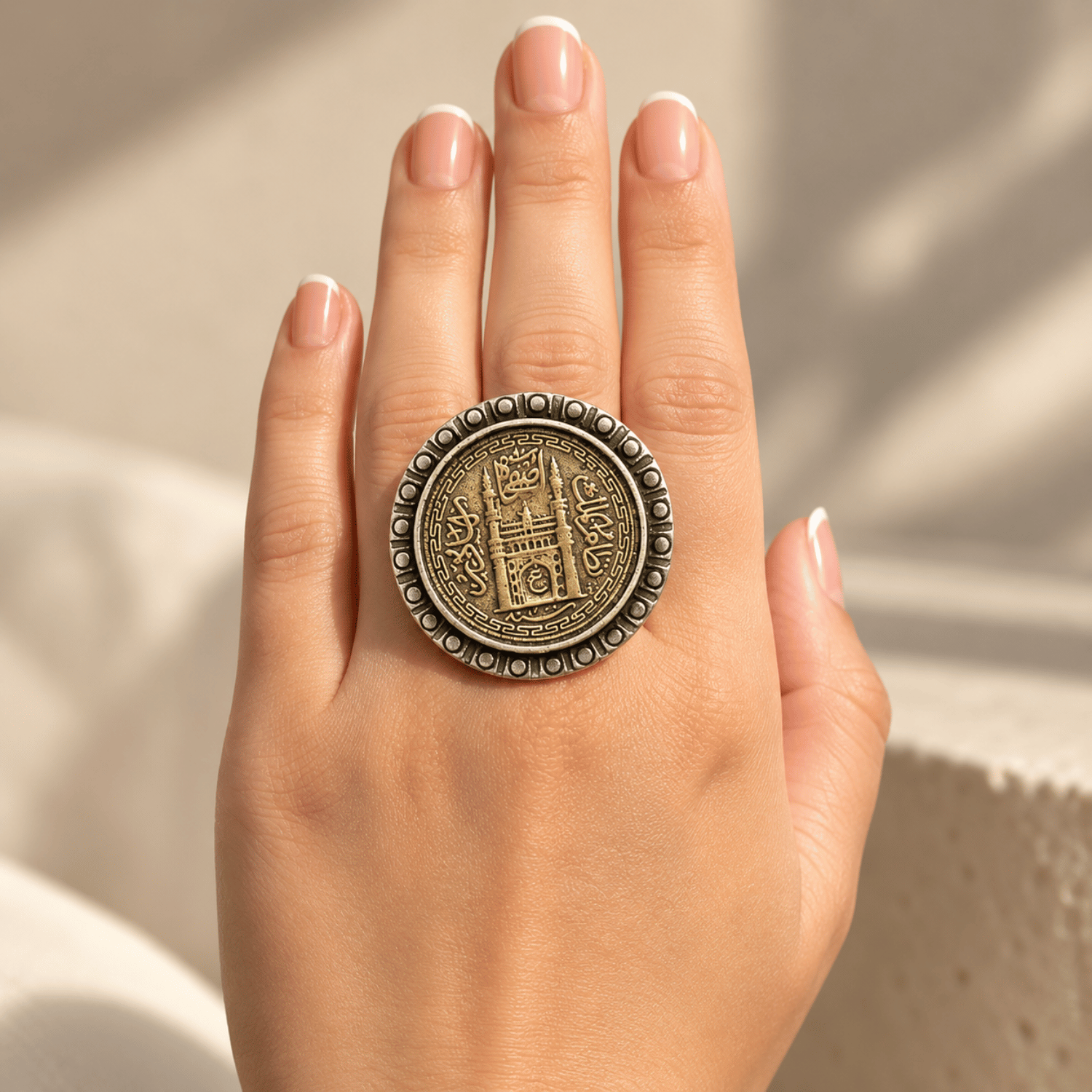 Divine gold plated silver mosque ring
