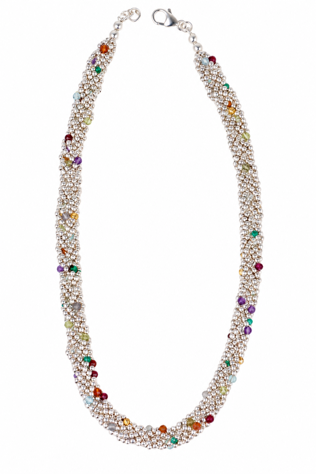 Sora Multicolour Gemstone Beaded Necklace in 925 Silver