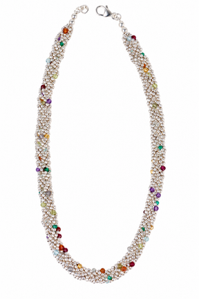 Sora Multicolour Gemstone Beaded Necklace in 925 Silver