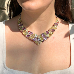 Multistone silver necklace, Silver 925 gemstone necklace, Handcrafted multicolor gemstone necklace in silver 925, Premium silver 925 necklace with mixed gemstones