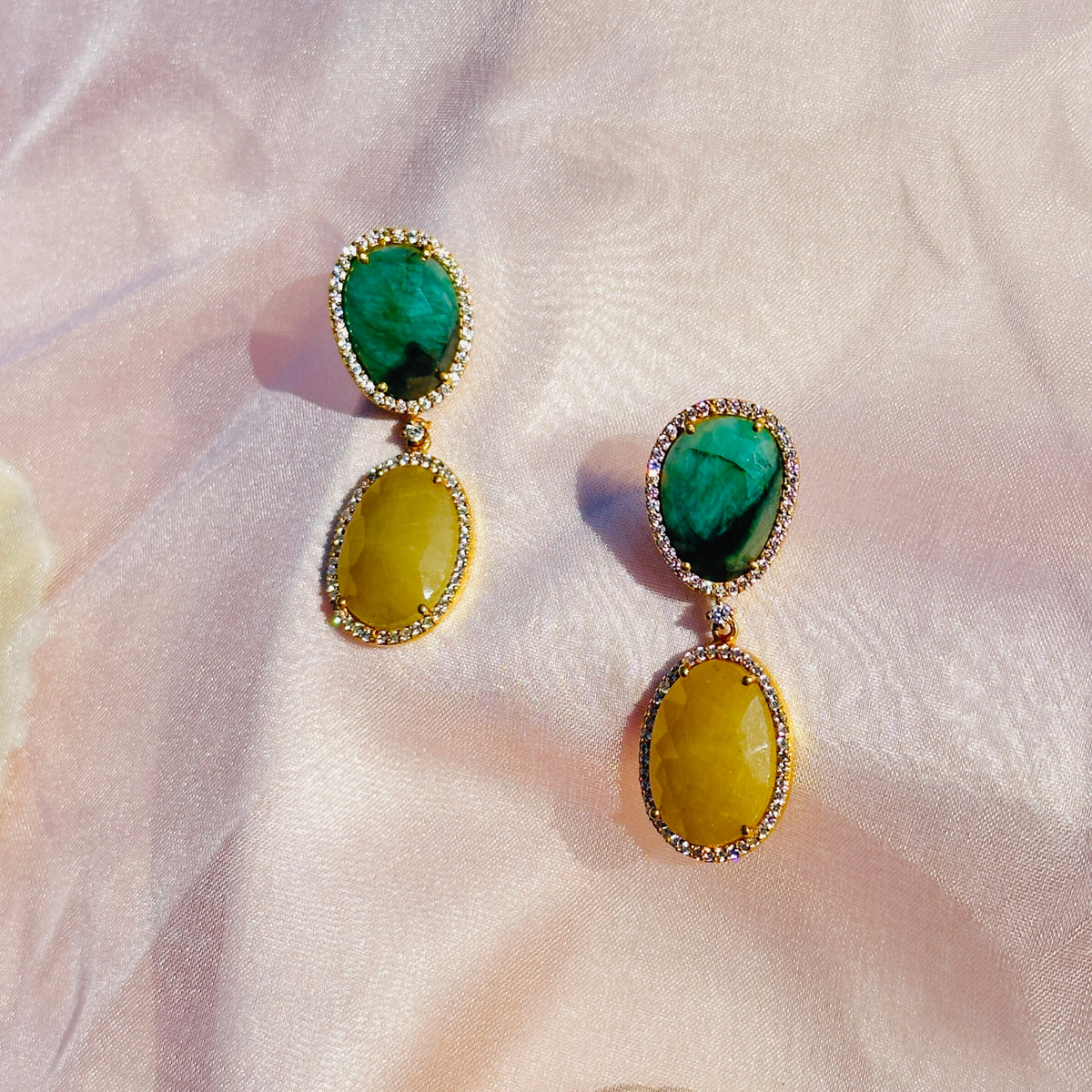 Delfina Emerald and Sapphire 18k Gold Plated Silver Earrings