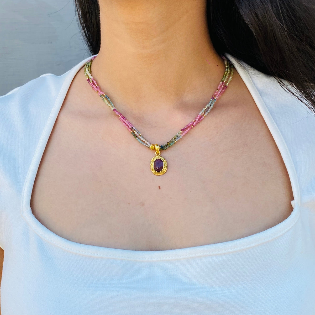 Flavie Tourmaline Color Stone Necklace