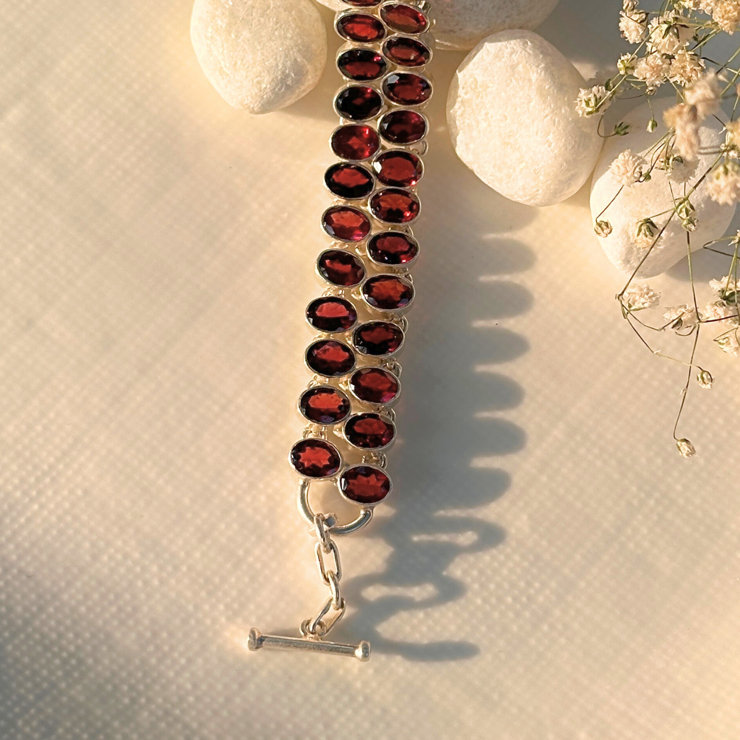 Garnet Bracelet, Gemstone Bracelet, Silver Bracelet, Garnet silver 925 bracelet for women, Natural garnet gemstone set in 925 sterling silver bracelet
