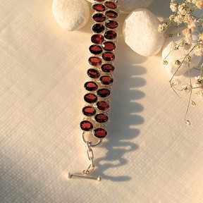 Garnet Bracelet, Gemstone Bracelet, Silver Bracelet, Garnet silver 925 bracelet for women, Natural garnet gemstone set in 925 sterling silver bracelet
