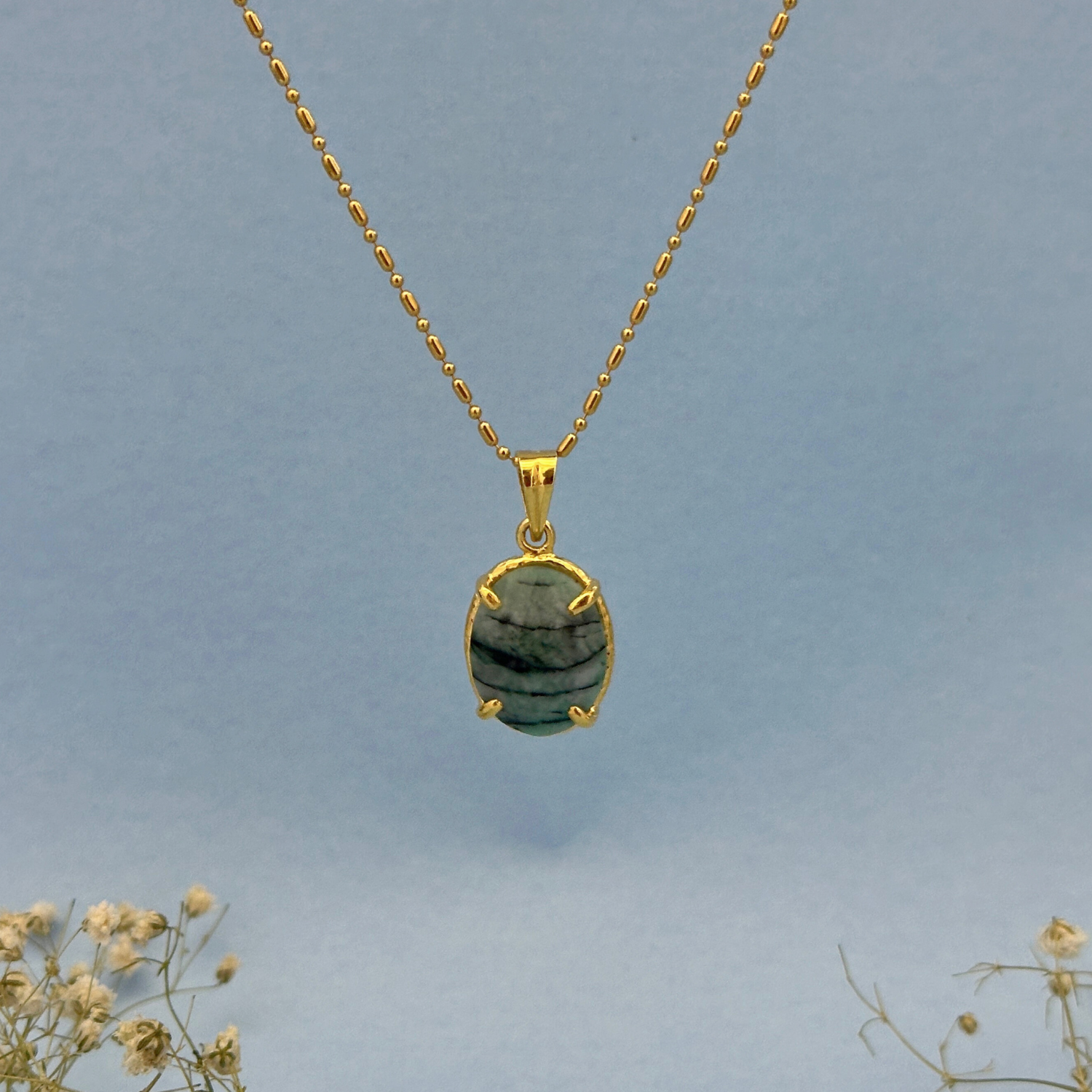  Minimal gold plated emerald pendant silver 