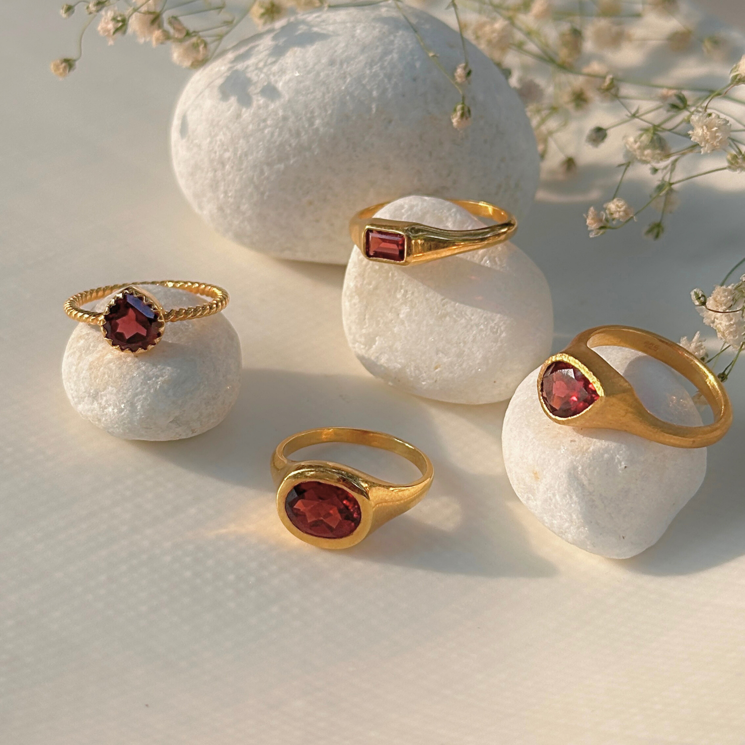 Natural garnet gemstone set in 18k gold plated 925 silver ring

 Handcrafted garnet gold plated silver 925 ring for women

 Red garnet stone 18k gold plated silver ring with fine finish

