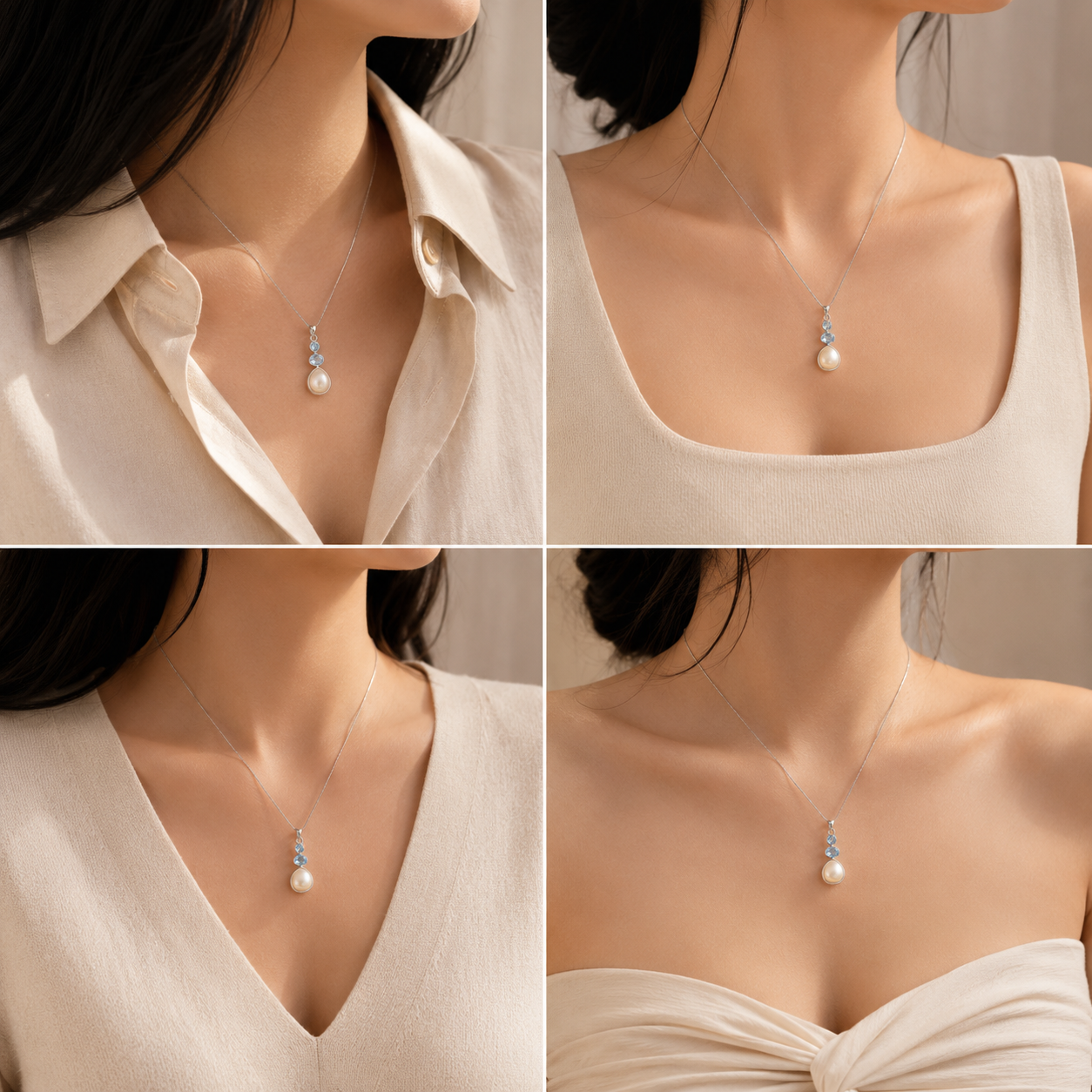 Isla Aquamarine & Pearl Silver 925 Pendant