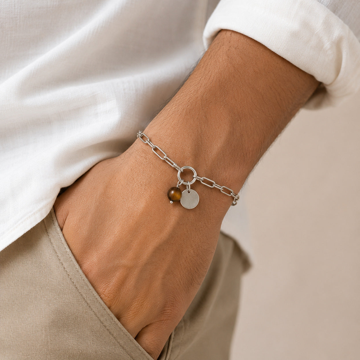 Gem & Initial Silver 925 Bracelet