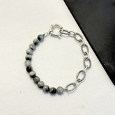 Agate Beaded Men's Silver 925 Chain Bracelet