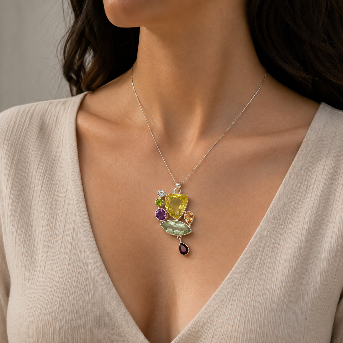 Adry Multi Stone Silver 925 Pendant