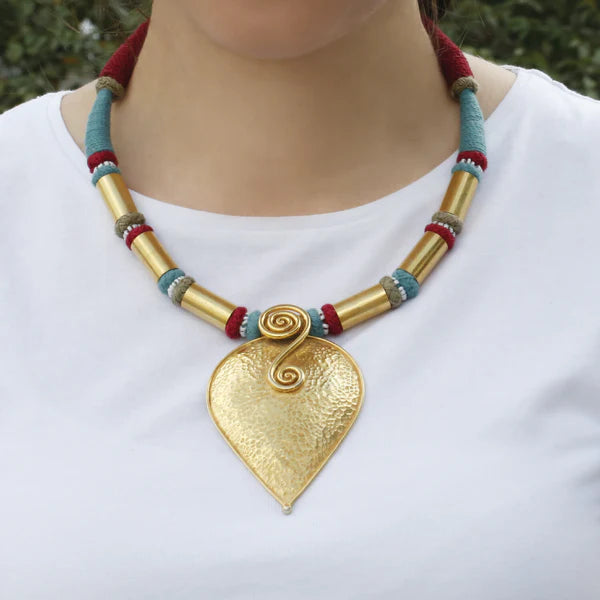 Gold plated boho drop necklace, Vermeil silver 925 boho necklace, Boho drop pendant necklace, Handcrafted boho style silver 925 necklace