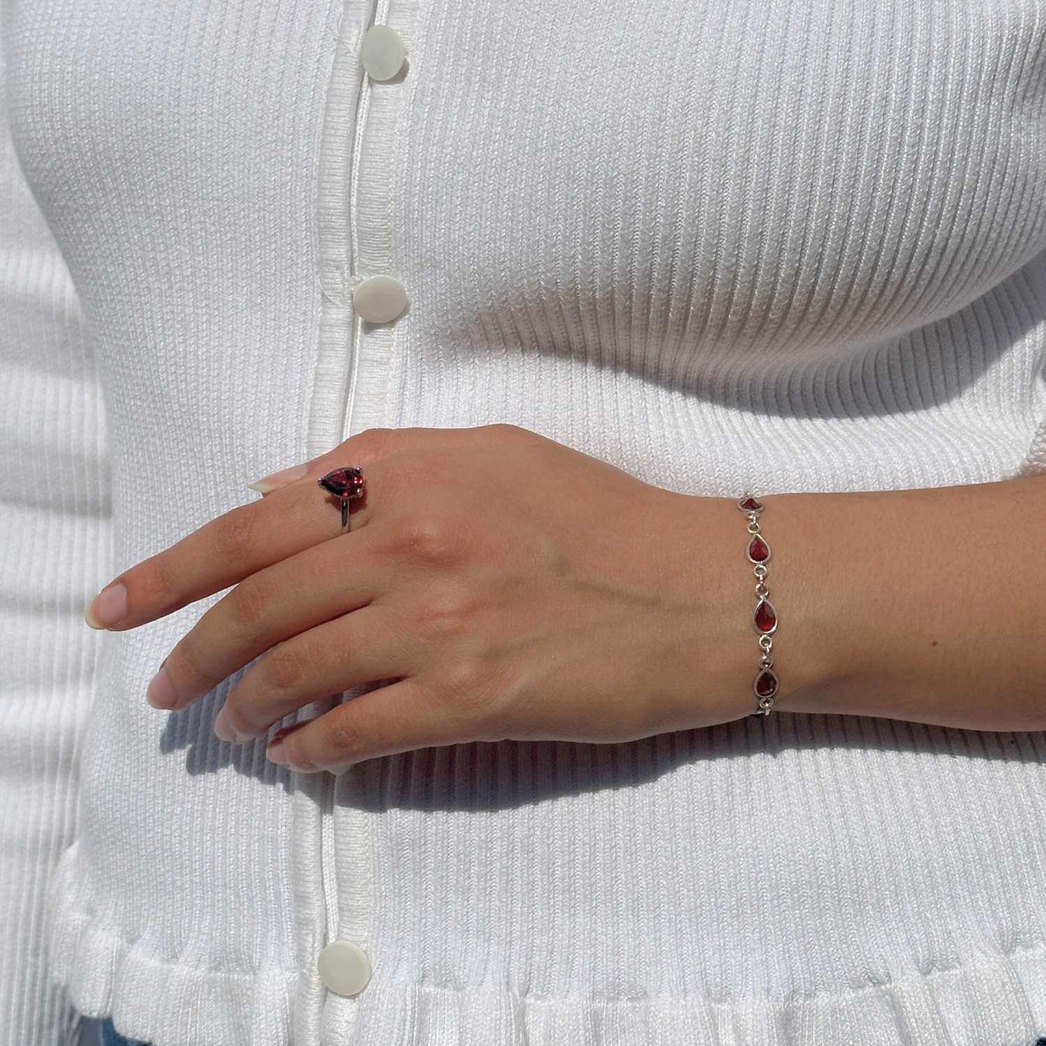 Natural garnet gemstone set in 925 sterling silver bracelet, Handmade garnet silver 925 bracelet for women