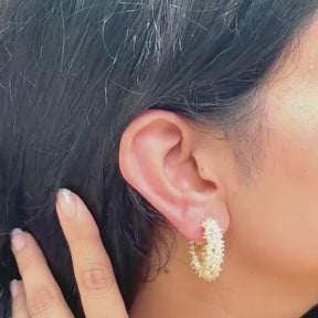 Lahari 18K Gold Plated Silver 925 Pearl Beaded Hoop Earrings