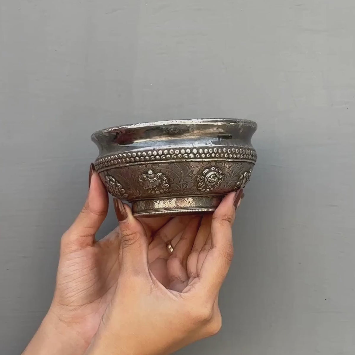 Sarisha antique wooden silver plated bowl