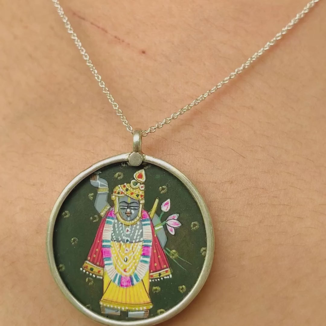 Mangala Handpainted Miniature Art Silver Pendant
