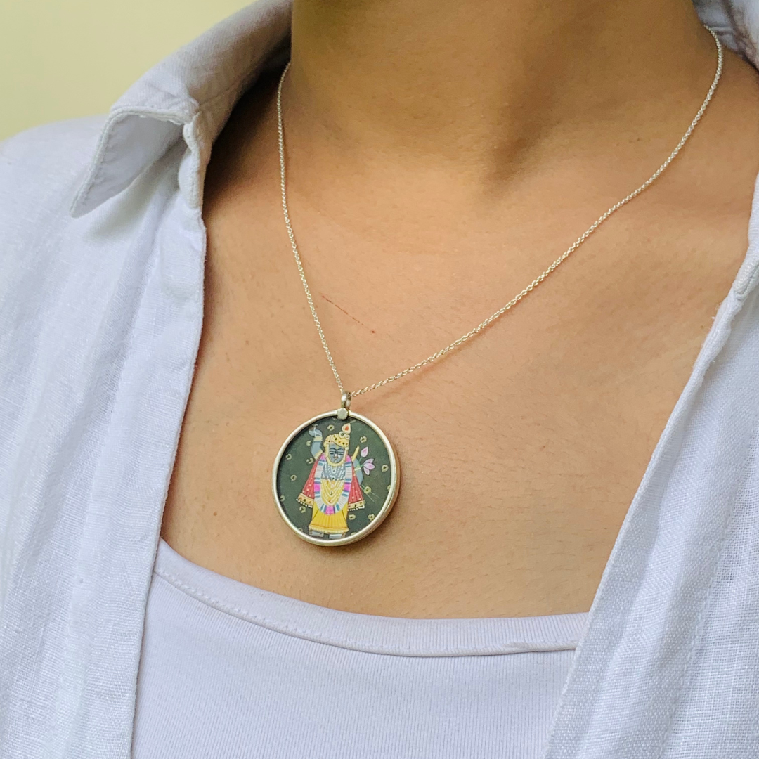 Mangala Handpainted Miniature Art Silver Pendant