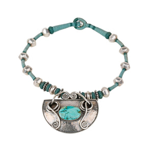 Boho turquoise pendant, Bohemian silver 925 pendant necklace with turquoise stone, 