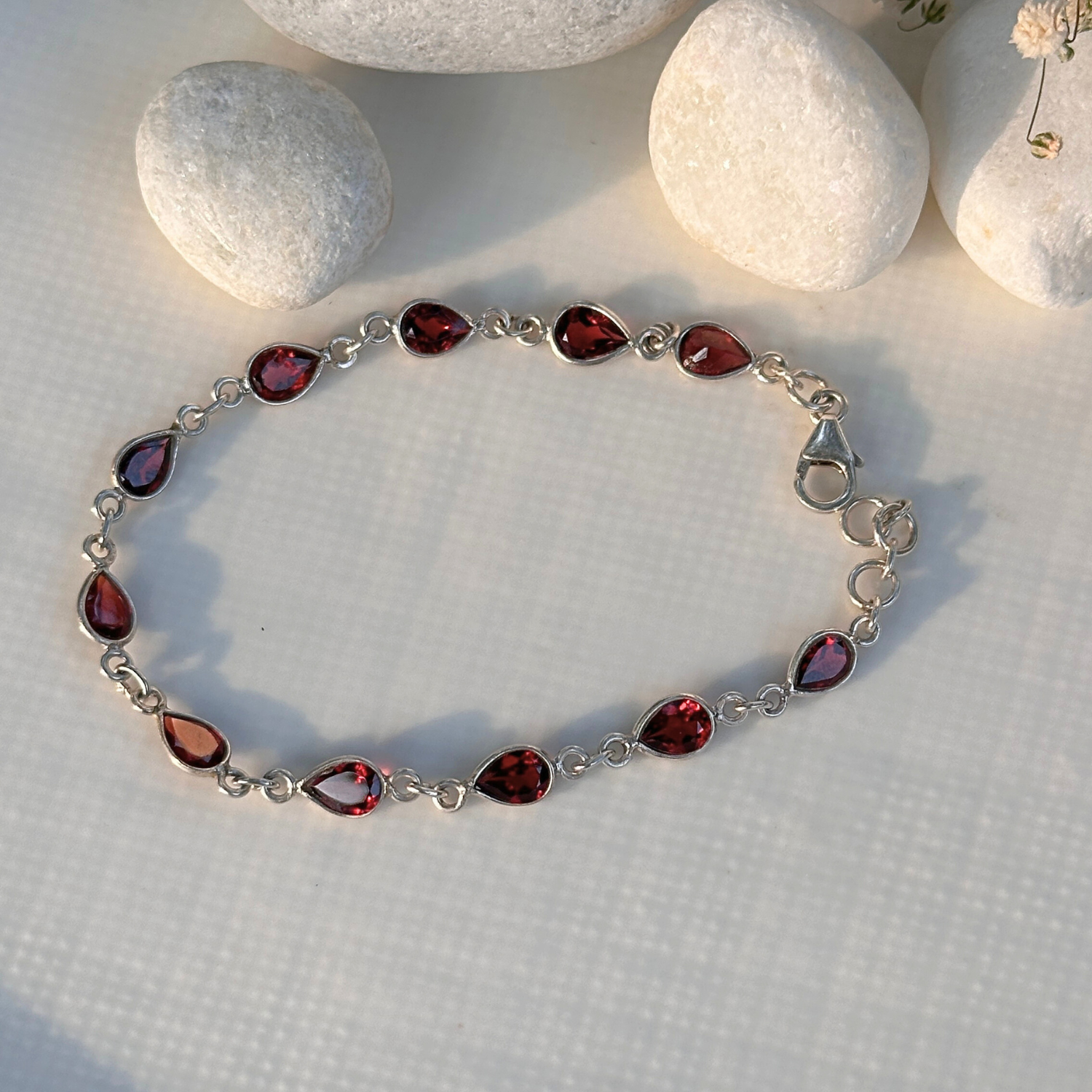 Garnet silver 925 bracelet, Natural garnet gemstone silver bracelet, Garnet stone silver bracelet