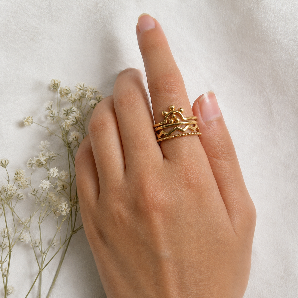 Sunrise Gold Plated Silver 925 Ring Stack