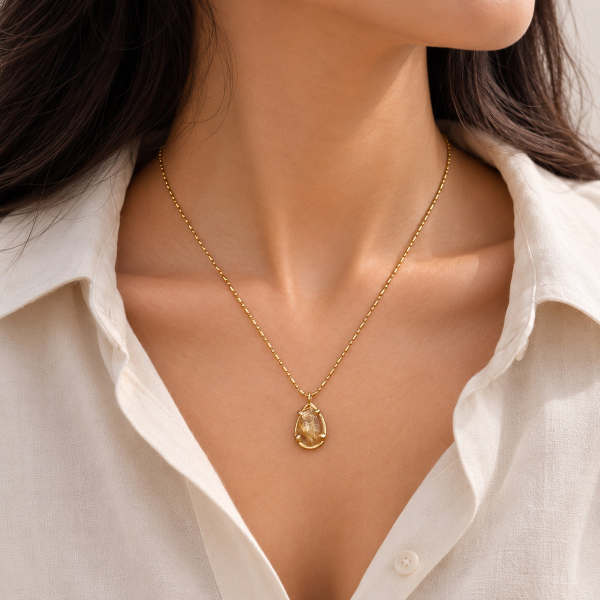 Gilded Rutile 18k Gold Plated Silver 925 Pendant