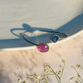 Silver bracelet with pink and blue gemstones 
Minimal angle 
Minimal Bracelet 
pink and blue bangle
Minimal Bracelet
