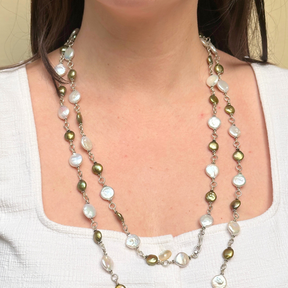 Saro Green & White Pearl Silver 925 Necklace