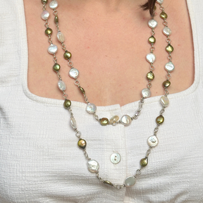 Saro Green & White Pearl Silver 925 Necklace