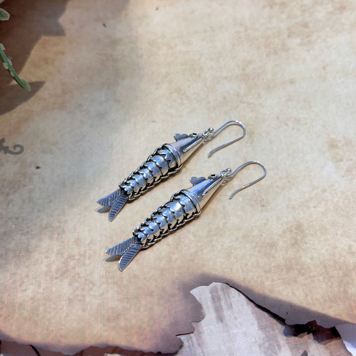 Shikhar boho silver earrings worn on ear tribal design