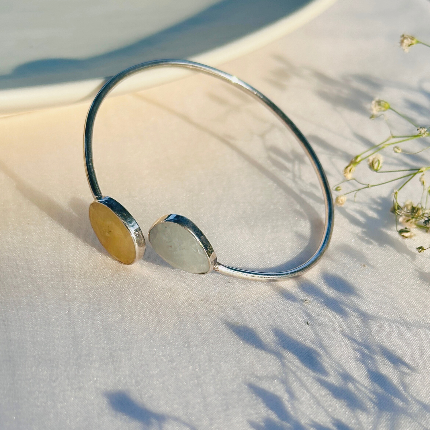 yellow sapphire and white sapphire bracelet, silver bracelet, minimal jewelry