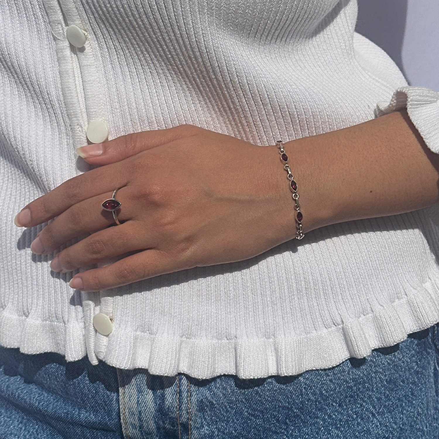 Bracelet, Garnet Jewelry. Minimal Bracelet, Garnet silver 925 bracelet for women, Natural garnet gemstone silver bracelet, Natural garnet gemstone set in 925 sterling silver bracelet
