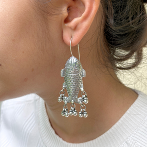 statement silver earrings for women fish design 925 silver
