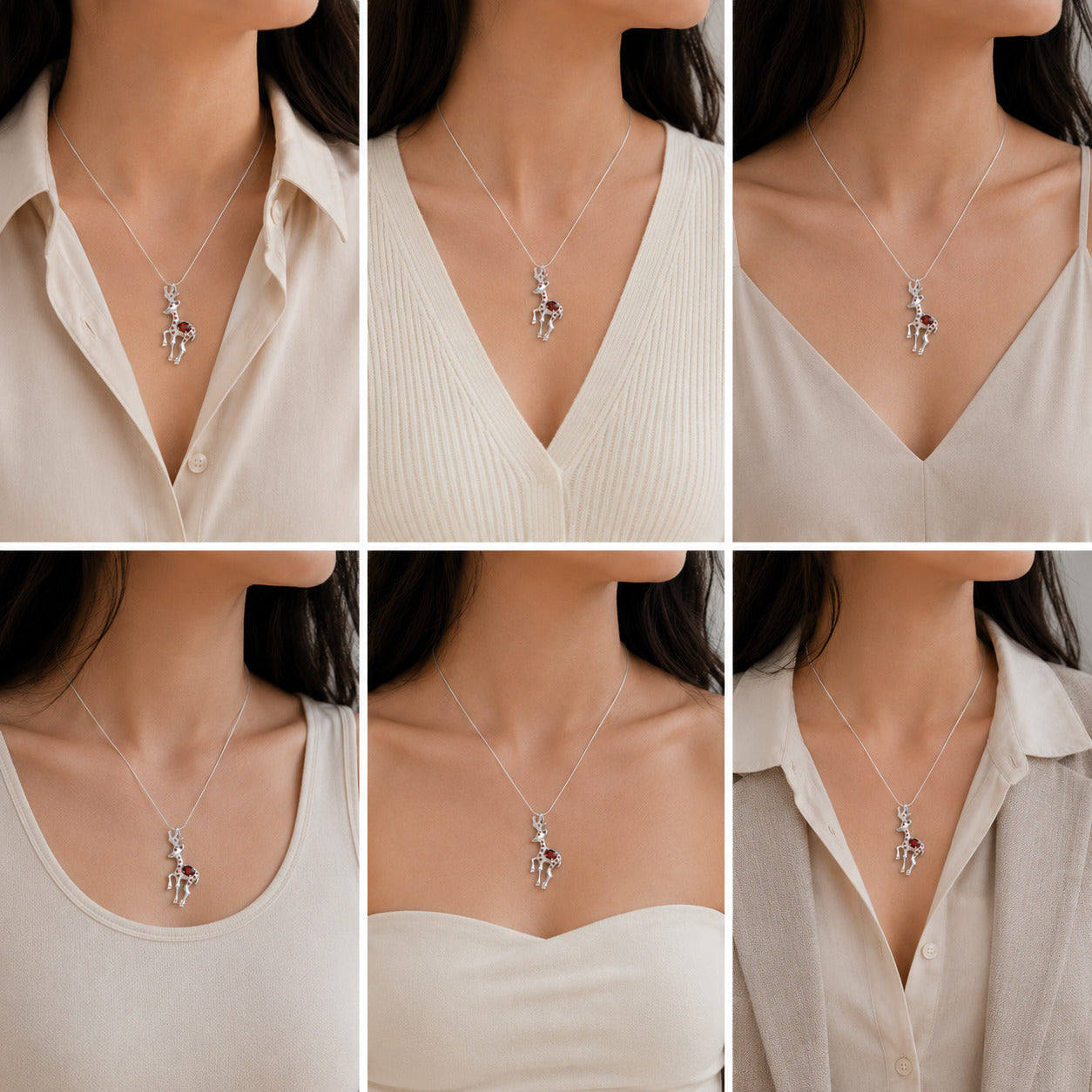 Garnet Deer Shaped Silver 925 Pendant