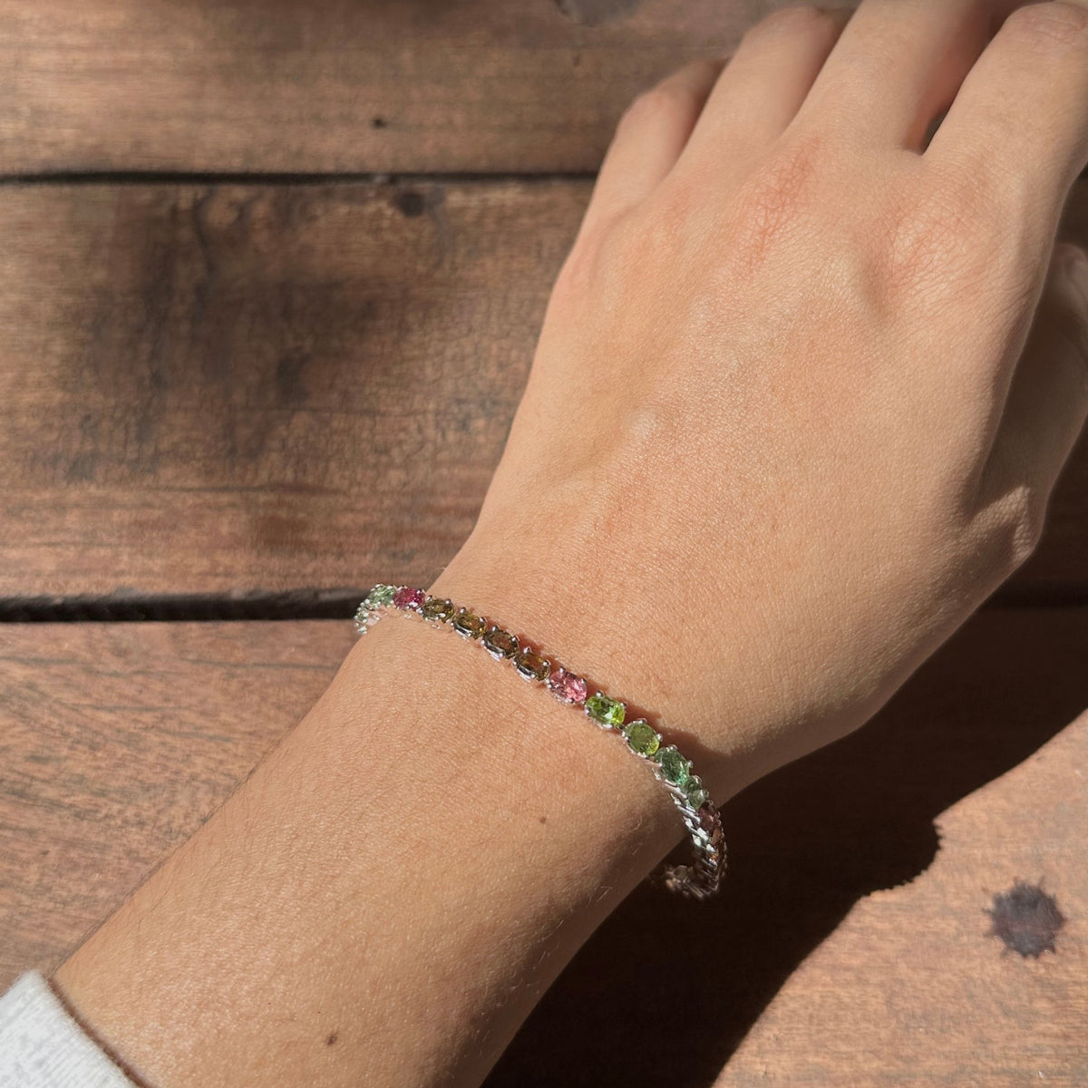 tourmaline bracelet silver worn on wrist multi color 925