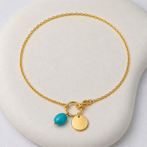 Gold plated silver bracelet with natural gemstone and custom initial
