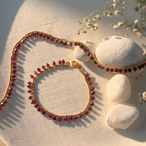 garnet, garnet Necklace, Necklace and bracelet, silver necklace and bracelet