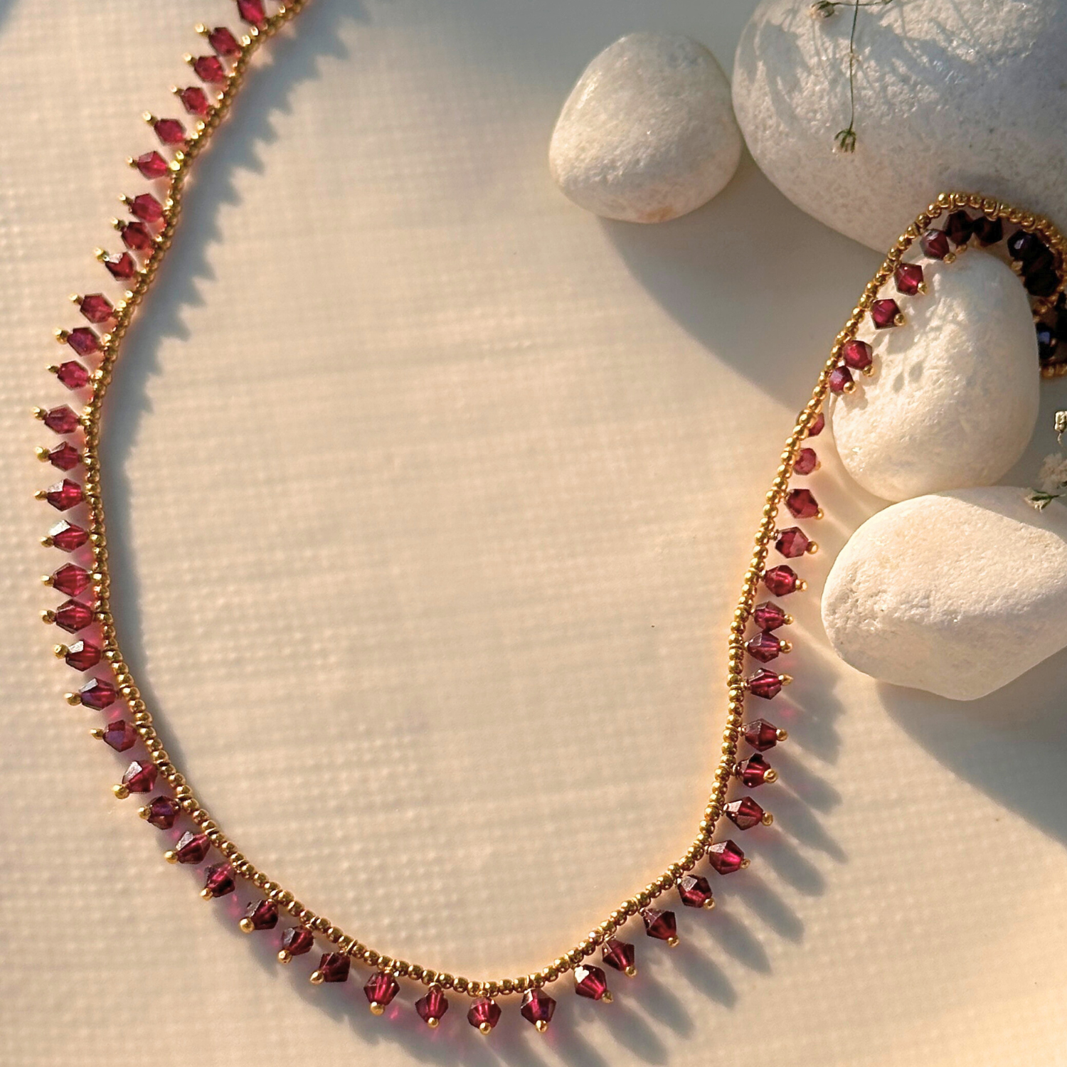 Handmade garnet gold plated silver 925 necklace for women, 
Red garnet stone 18k gold plated silver necklace with fine finish