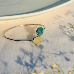 Emerald and yellow sapphire bracelet, Minimal jewelry,  silver bracelet, stylish bracelet, 